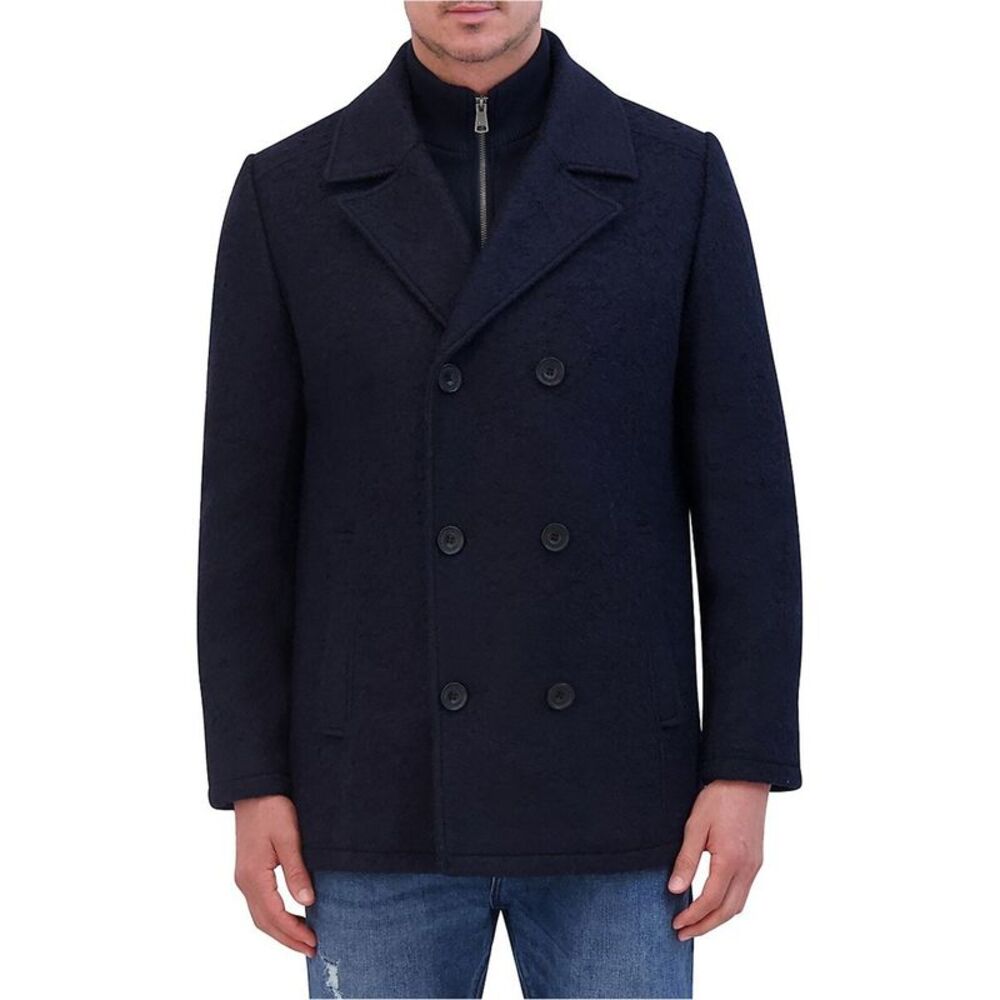 Kenneth Cole Mens Boucle Double Breasted Pea Coat, NWT